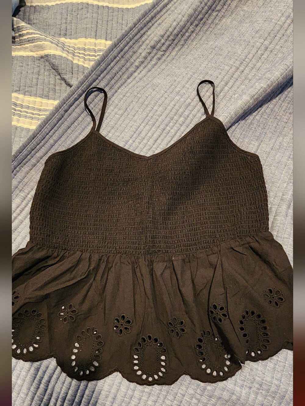 Women’s Black Smocked Eyelet Cami Top Size 15/17